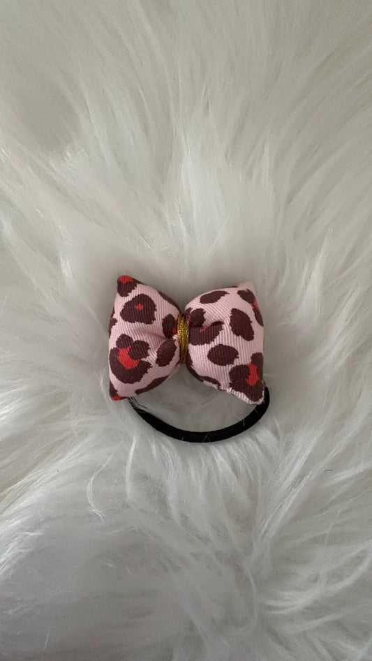 Chouchou noeud pour cheveux à motifs léopard rose et rouge liserai or