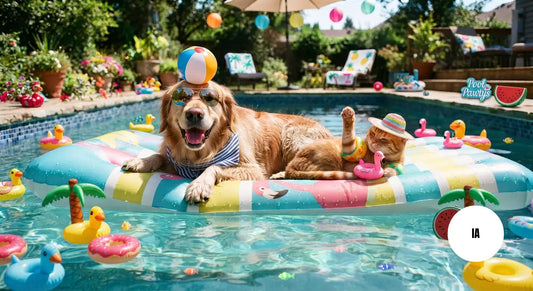 Photo générée par une IA d'un chien et d'un chat qui profitent de la piscine