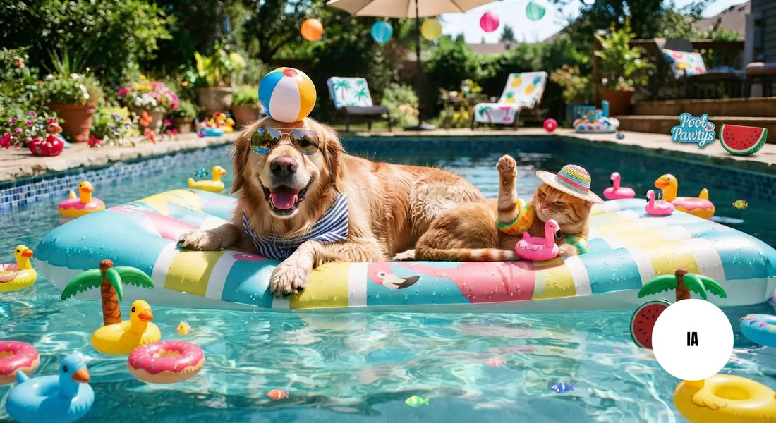 Photo générée par une IA d'un chien et d'un chat qui profitent de la piscine