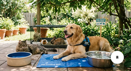 Photo générée par une IA d'un chat, d'un chien et de NACS profitant du frais avec de l'eau à disposition