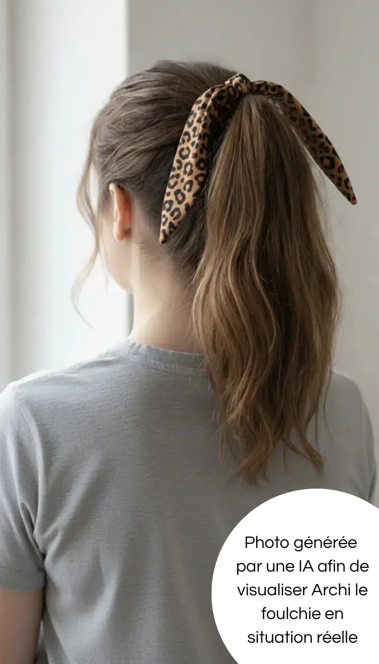 Photo générée par une intelligence artificielle d'Archi le foulchie à grand lien pour avoir une idée du rendu du foulchie dans les cheveux