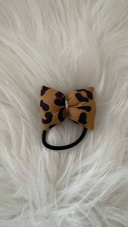 Chouchou noeud pour cheveux à motifs léopard marron liserai argent