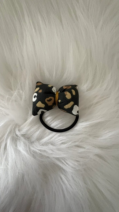 Chouchou noeud pour cheveux à motifs léopard noir liserai or