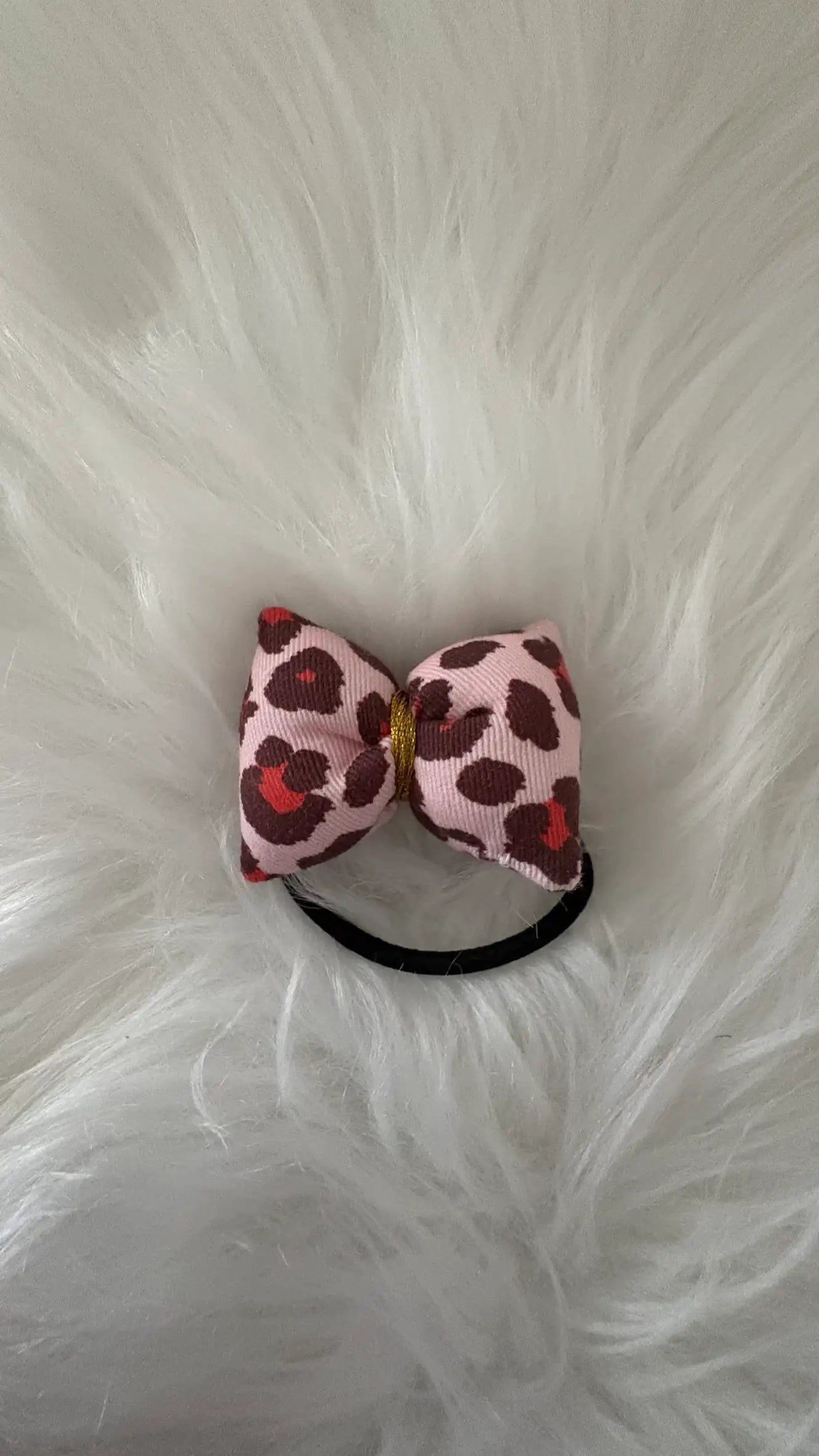 Chouchou noeud pour cheveux à motifs léopard rose et rouge liserai or