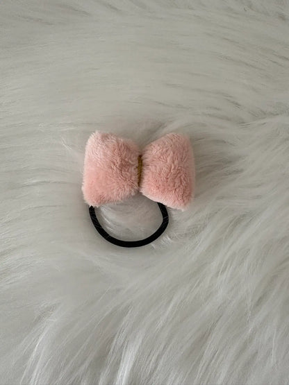 Chouchou noeud pour cheveuxen polaire rose avec liserai argent