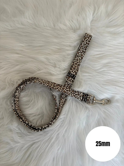 Laisse pour chien aux motifs léopard beige largeur 25mm