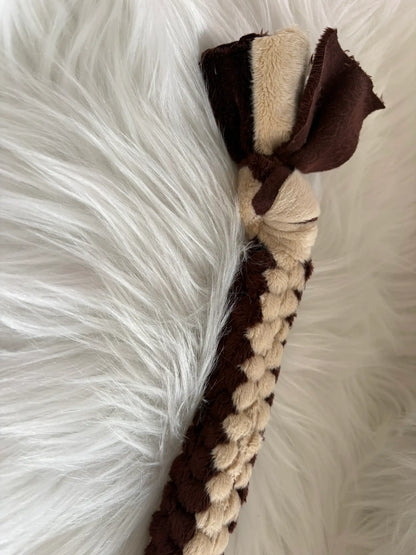 Petit scoubidou pour chien tressage blocs beige et chocolat